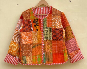Indian Patchwork Jacket, Cotton Quilted Jacket, Winter Coat, Patchwork Quilted Reversible Jacket, Jacket For Women, Cotton Short Jacket