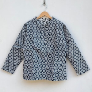 Indigo Cotton Jacket, Blue Quilted Coat, Reversible Short Front Open Jacket, Indigo Coat, Women Wear Indigo Jacket, Winter Fall Coat, Gifts