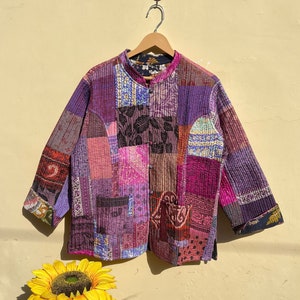 Patchwork Cotton Jacket Vintage Wear Quilted Jacket Coat&#39;s Hand Stitched Reversible Jacket For Women&#39;s Unisex Short Coat