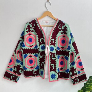 Handmade Suzani Embroidery Jacket, Winter Wear Jacket Coat, Women&#39;s Coat, Suzani Short Jacket, TNT Fabric Suzani Jacket, Robe, Gifts For Her