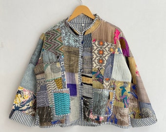 Patchwork Cotton Jacket Hand Stitched Quilted Patchwork Jacket Unisex Short Coat Reversible Fashion Floral Bohemian Style Jacket's
