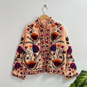 Handmade Suzani Embroidery Jacket, Winter Wear Jacket Coat, Women's Coat Suzani Short Jacket TNT Fabric Suzani Jacket Robe's Gifts For Her