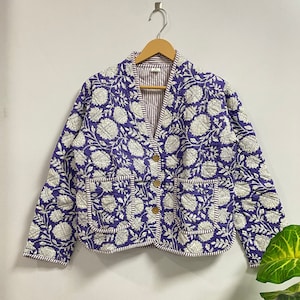 Cotton Quilted Jacket Indian Floral Block Printed Coat Handmade Reversible Jacket For Women Bridesmaid Gifts