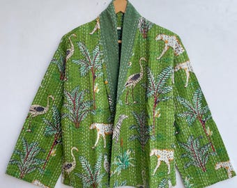 Kvinnor bär överrock, Bästsäljare, Kantha-jacka Kimono-morgonrock, Populär nu, Kantha kort jacka, Expressleverans, Quiltade kimonojackor.