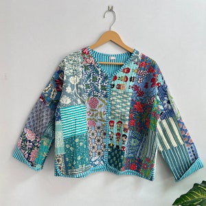 Baumwoll Patchwork Jacke, Handamde Gesteppte Patchwork Jacke, Damen Wendejacke, Boho Kurzmantel, Winterjacke, Indische Baumwolljacke