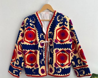 Handmade Suzani Embroidery Jacket, Winter Wear Jacket Coat, Women's Coat, Suzani Short Jacket, TNT Fabric Suzani Jacket, Gifts For Her