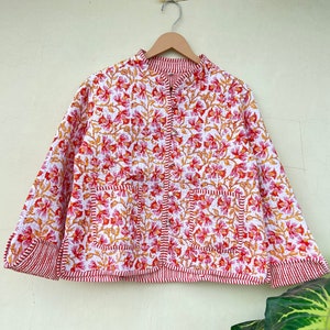 New Style Women&#39;s Quilted Jacket Block Printed Boho Style Quilted Handmade Jacket&#39;s Coat Holiday Gifts Button Closer Jacket For Women&#39;s Gift