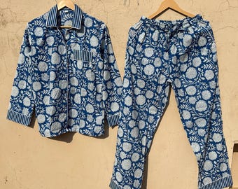 Handmade Cotton Pajama Set, Block Print Pajama Set, Soft Cotton Summer Night Suit