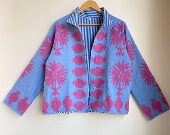 Handmade Cotton Suzani Jacket, Embroidered Indian Coat