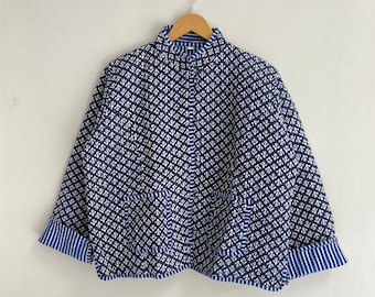 Reversible Jacket Blue Indigo Jacket Kantha Jacket Indian Handmade Cotton Jacket For Women Vintage Quilted Jacket Stripe Piping Coat&#39;s