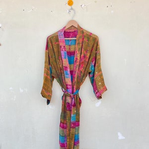 Women&#39;s Silk Tie Dye Lounge Wear Silk Tie Dye Long Tie Dye Robe Light Weight Kimono Robe, Unisex Robe Dressing Gown Boho Robe Silk Bathrobe