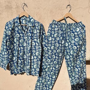 Ensemble pyjama indien en coton : imprimé floral, costume de nuit d&#39;été