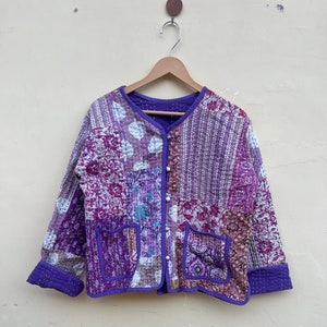 Chaqueta Kantha de algodón con patchwork, estilo bohemio, de algodón indio, cosida a mano, corta para mujer.