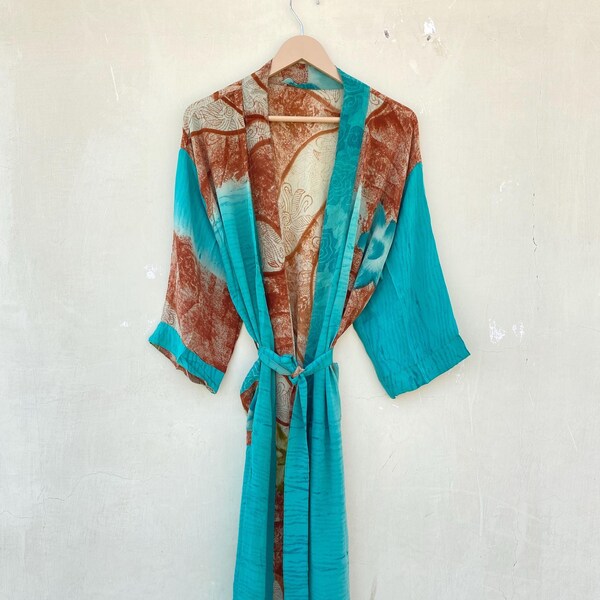 100% reine Seide Luxus Kimono Robe, langer Seidenkimono für Frauen, weicher, leichter Seidenkimono, Badeseidenmantel, perfektes Geburtstagsgeschenk für sie