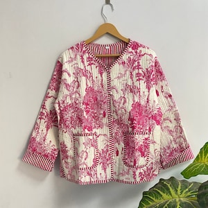 Cotton Quilted Jacket Indian Handmade Reversible Jacket Cotton Block Print Coat Party Wear Short Jacket Women Wear Front Open Boho Coat&#39;s