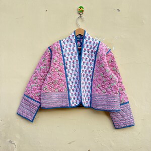 Vintage Reversible Flower Quilted Jacket , Quilted Jacket, Short kimono Women Wear New Style Pink Jacket, Winter Fashion