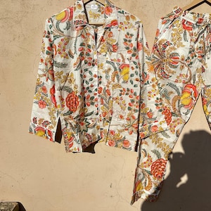 Floral Cotton Pajama Set, Indian Boho Loungewear