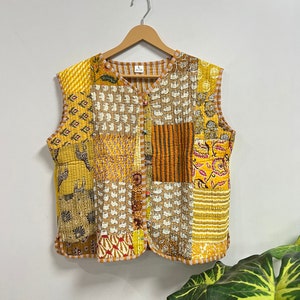 Cotton Sleeveless Vest Coat Indian Handmade Patchwork Cotton Quilted Jacket Boho New Style Coat Summer Winter Cotton Women Jacket