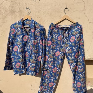 Indian PJ Set 100% Cotton Block Print Pajama Set Night Wear Bridesmaid Pajama Set Womens pajamas Set Cotton Pants Shirt Set Gift For Her