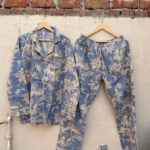 Floral Indian Cotton Pajama Set, Women&#39;s Two-Piece Sleepwear