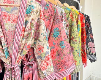 100% Cotton Kimono Robe, Bird Print Cotton Kimono, Cotton Bathrobe, Bridesmaid Robe, Gift For Her