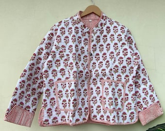 Cotton Jacket, Block Print Quilted Coat, Reversible Jacket For Women, Floral Print Coat, Bohemian Winter Jacket, Stripe Piping Jacket, Gifts