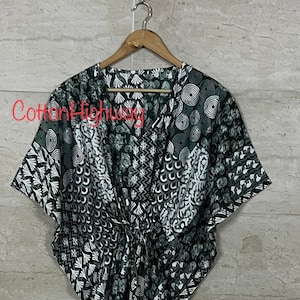 Indian Hand Block Print Floral Kaftan Dress, Women Long Caftan Dress, Beach Cover Up, Flower Block Print Sleepwear Maxi Dress, Loungewear