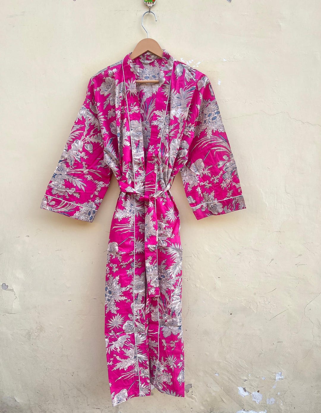 Pure Cotton Indian Floral Printed House Robe, Summer Kimono, Floral ...
