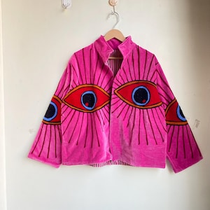 Handmade Suzani Cotton Velvet Boho Jacket, Evil Eye Embroidered Jackts