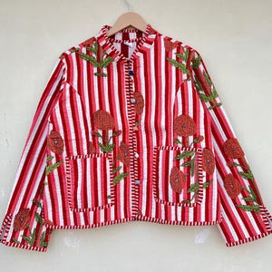 Cotton Women&#39;s Quilted Jacket Block Printed Boho Style Quilted Handmade Jackets, Coat Holiday Gifts Button Closer Jacket For Women Gifts