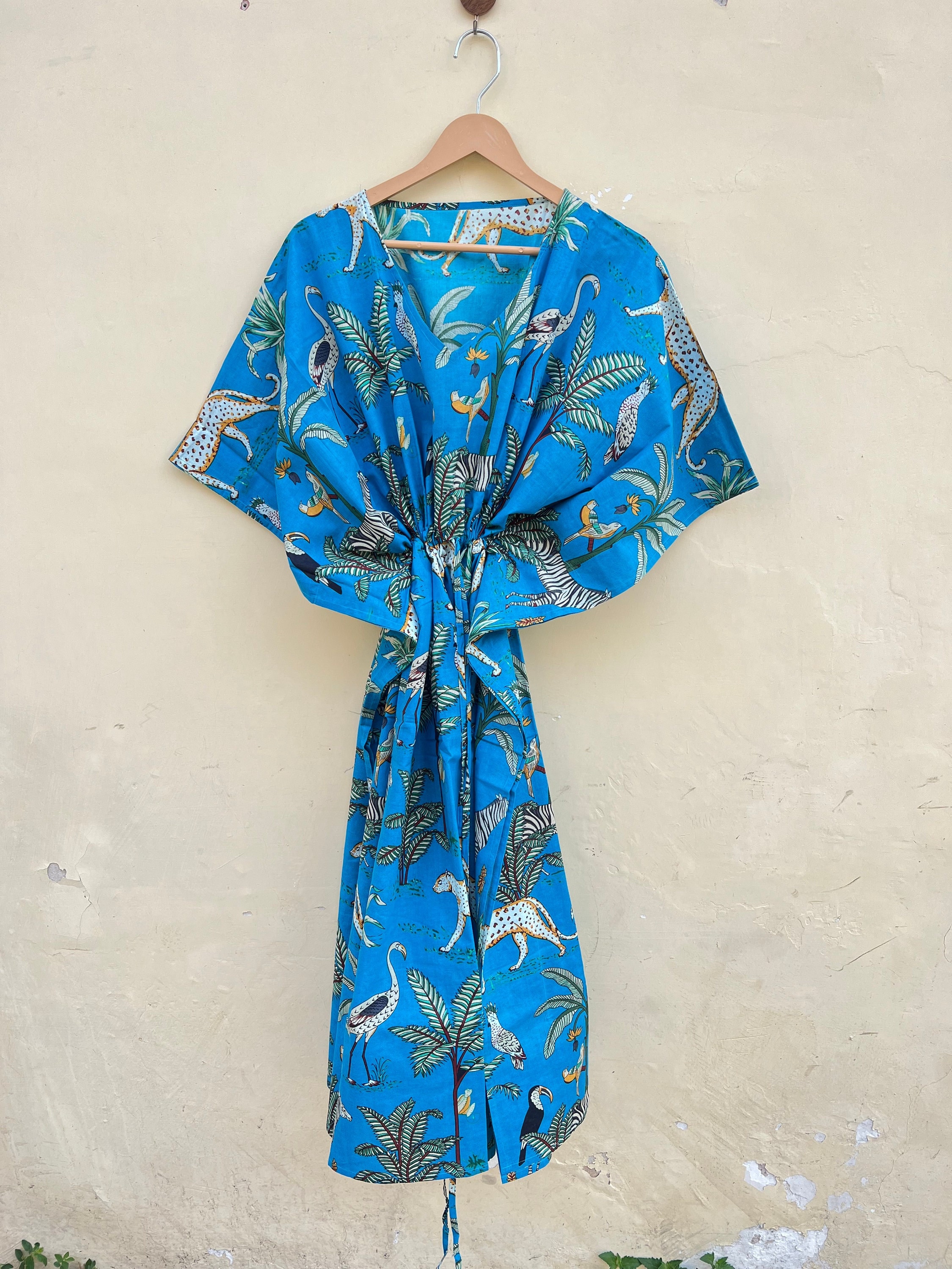 Beautiful 100 % Cotton Kaftan, Jungle Print Luxury Cotton Kaftan, Boho Summer Wear Kaftan Dress, Handmade Sleepwear Maxi Dress, Gift For Her