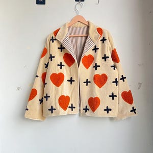 Handmade Velvet Heart & Cross Embroidery Velvet Jacket, Boho Style Velvet Suzani Jacket, Women's Velvet Suzani Coat, Reversible Coat