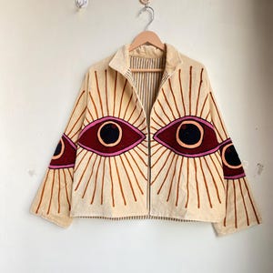 Velvet Suzani Embroidered Jacket, Evil Eye Boho Coat