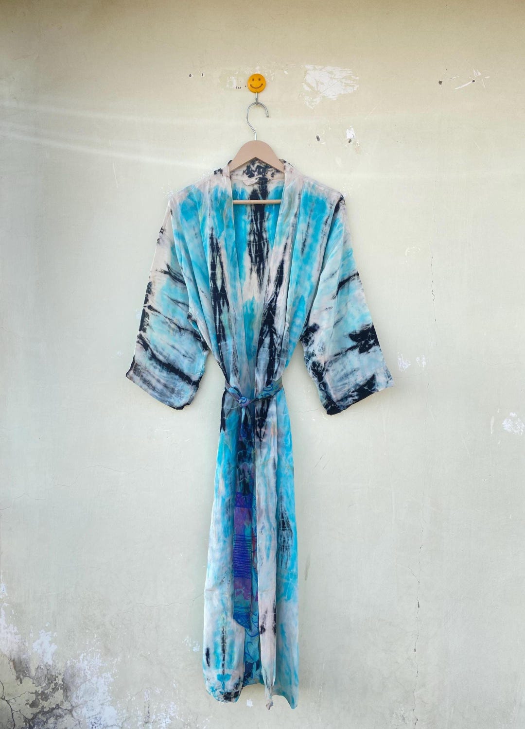 Hand Made Robe Indian Handmade Kimono Robe, Tie Dye Robe, Recyceld Silk Robe, Bathrobe ...