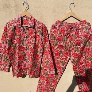 Block Print Cotton Pajama Set: Indian Handmade Pj Set, Bridesmaid Pj&#39;s