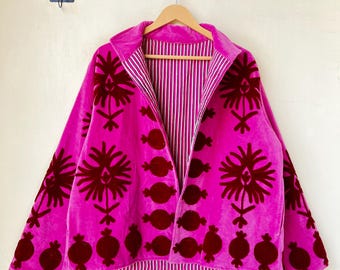 Handmade Velvet Suzani Jacket, Winter Coat, Traditional Embroidery Women's Jacket, Gift For Her