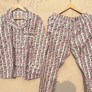 Cotton PJ Set | High Waisted  Pajama Set | Women&#39;s Cotton Nightwear | Holiday Pajamas | Lounge Set for Women | Full Sleeve Shirt |