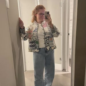 Patchwork Cotton Quilted Jacket Bohemian Winter wear Coat Reversible Short Jacket For Women's Handmade Stripe Piping Coat Boho New Style image 3