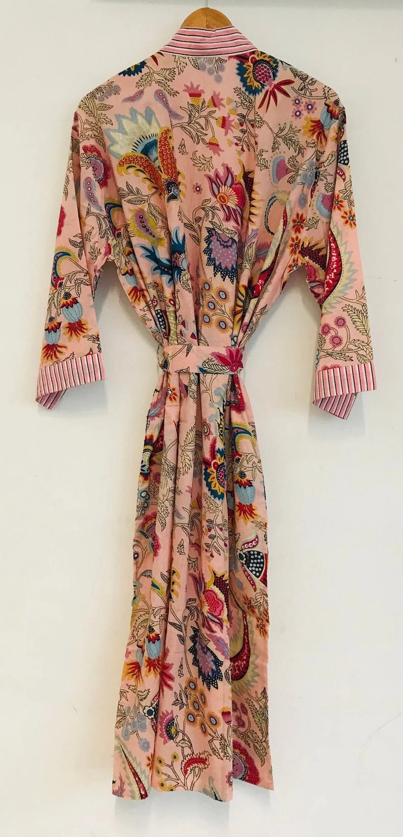 Cotton Kimono Robe, Floral Block Print Dress, Beach Cover up Long Robe ...