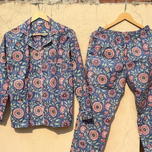 Floral Block Print Cotton Pajama Set – Cotton Night Suit