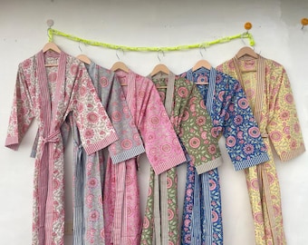 Belle robe kimono en coton, peignoir kimono, kimono en coton imprimé bloc à la main, peignoir de douche, peignoir kimono en coton, robe de chambre