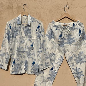Indian PJ Set,100% Cotton Animal Print Pajama Set,Night Wear,Bridesmaid Pajama Set, Woman&#39;s Pajamas Set Cotton Pants Shirt Set, Summer Dress