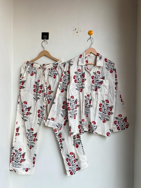 Block Print Pajama Sets, Indian Cotton Pajamas Set, Sleepwear Night Suit, Women's Cotton Pj Set