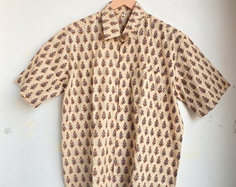 Block Print Cotton Mens Shirt, Pure Cotton Shirts, Casual Comfort Shirts, Boho Summer Beach Wear Shirt, Men's Cotton Short Sleeve Shirt