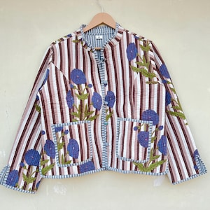 Cotton Collar Jacket, Floral Printed Cotton Coat, Reversible Cotton Coat, Bohemian Women Wear Quilted Jacket, Gifts For Her, Vintage jacket