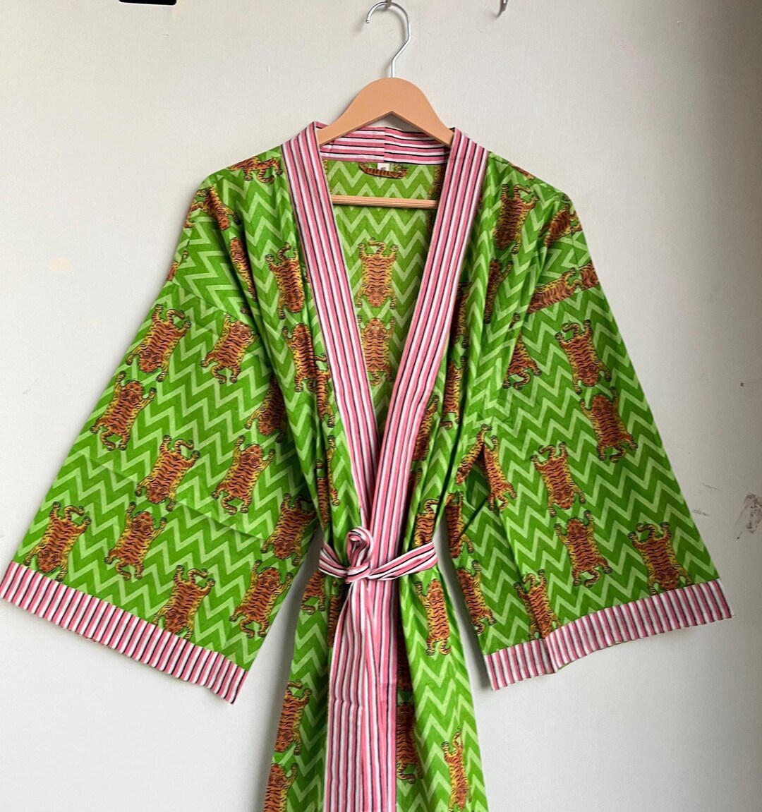 Hand Made Robe 100% Cotton Kimono Robe, Handmade Robe, Block Print Robe, Boho ...