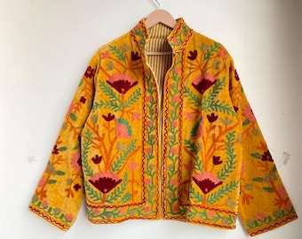 Handmade Velvet Suzani Jacket, Embroidered Bohemian Coat