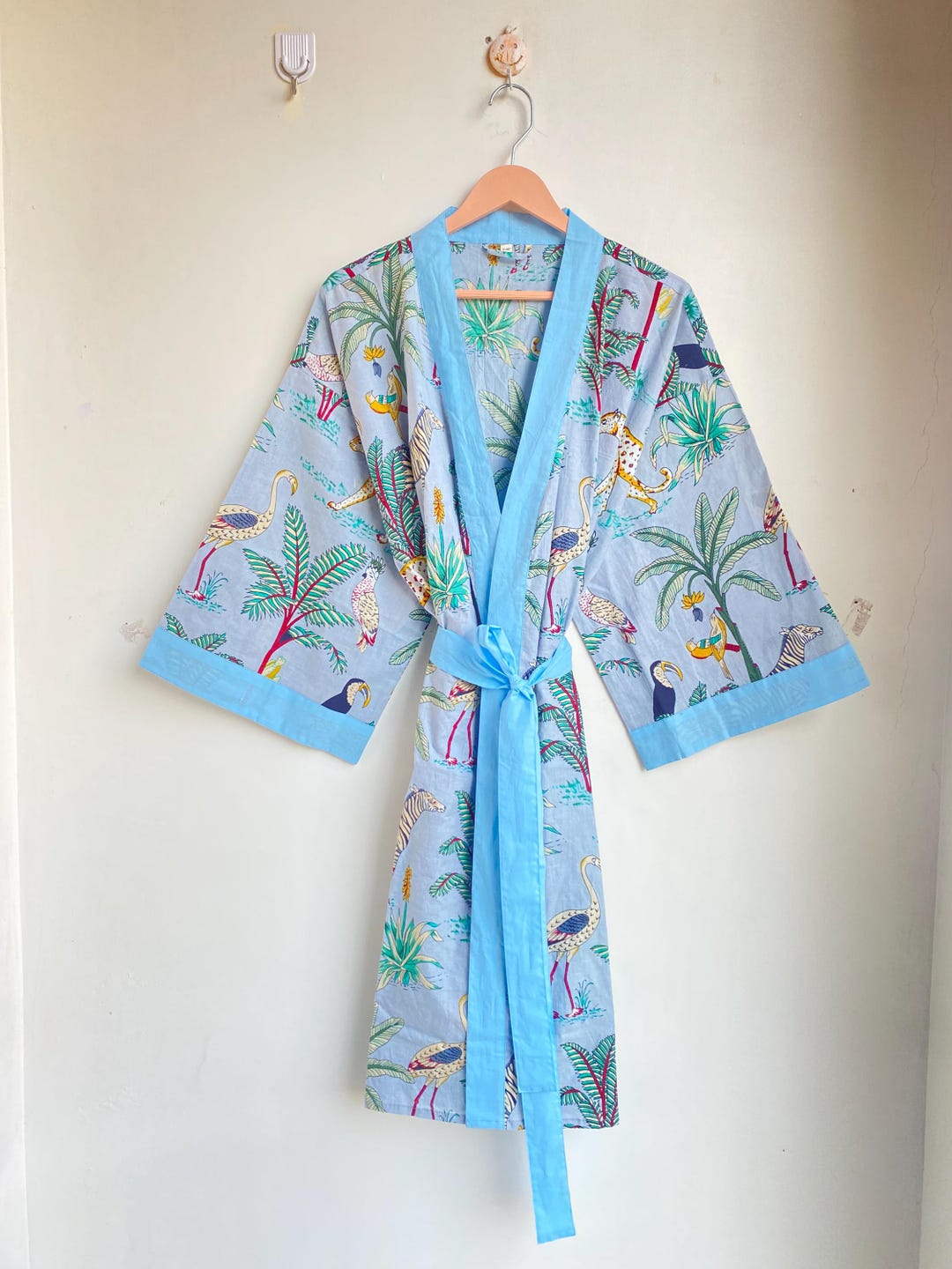Shimpan Robe Animal Print Cotton Kimono Robe, Pure Cotton Kimono, Indian Cotton Robe ...
