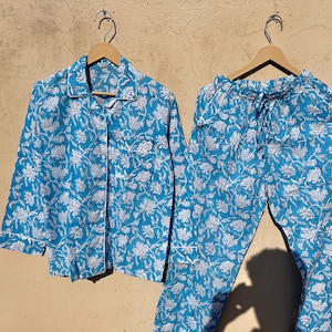 Ensemble pyjama en coton imprimé bloc, vêtements de nuit pour femmes