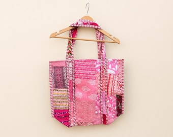 Handmade Patchwork Quilted Cotton Tote Bag, Boho Floral Travel Bag